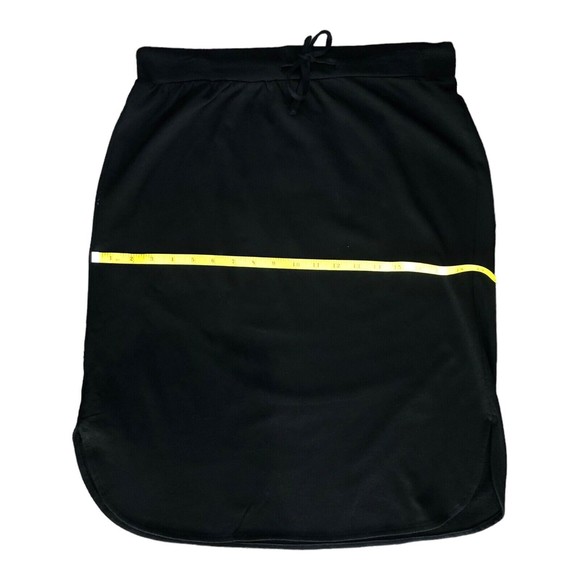 Women Drawstring Elastic Waist Dolphin Hem Stretch Jersey Midi Skirt Black L/XL - Picture 9 of 11